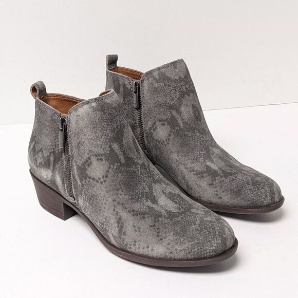 Lucky Brand Basel Ankle Booties Silver Cloud Snakeskin Print Grey Sz 6 New Boots - Picture 1 of 11